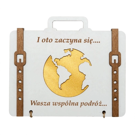 Piękna drewniana walizka podróżna prezent ślubny dla pary młodej koperta na pieniądze